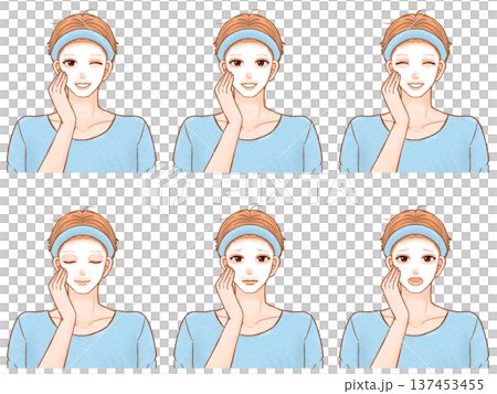 Illustration material set of adult men with hairbands wearing face masks 137453455