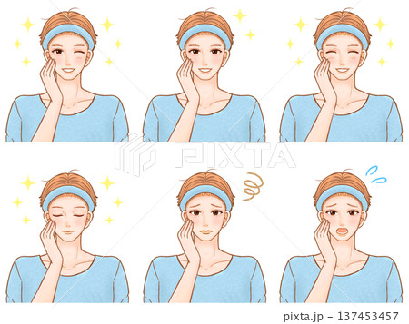 スキンケアする大人男性のイラスト素材セット3 137453457