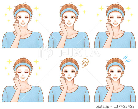 フェイスパックするヘアバンド大人男性のイラスト素材セット2 137453458