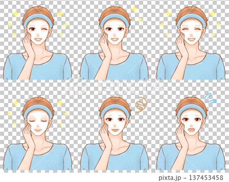 フェイスパックするヘアバンド大人男性のイラスト素材セット2 137453458