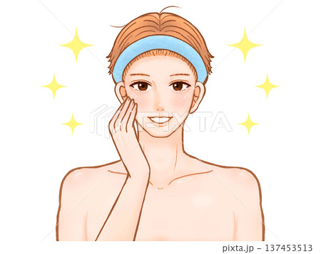 スキンケアをする大人男性のイラスト素材 スキンケアをする大人男性のイラスト素材 137453513