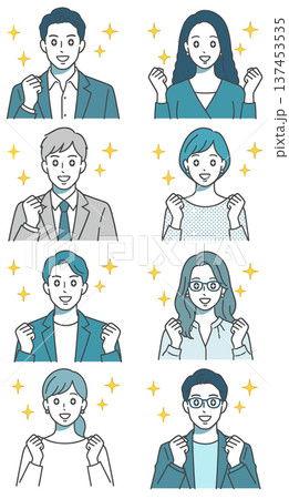 成功や喜びを表すガッツポーズ人物イラストセット素材 成功や喜びを表すガッツポーズ人物イラストセット素材 137453535