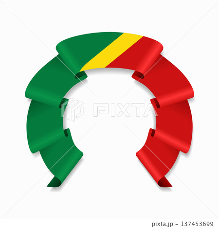 Congolese flag circular wavy ribbon, ideal for patriotic or cultural design themes. Vector illustration. 137453699
