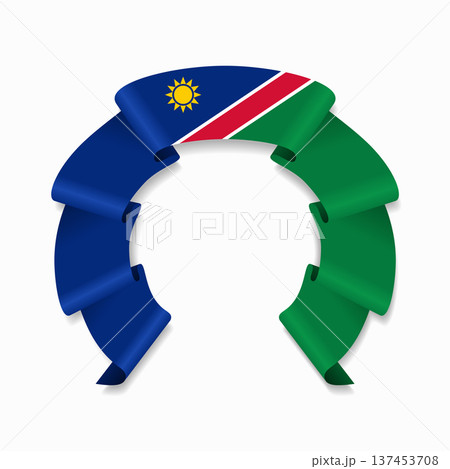 Namibian flag circular wavy ribbon, ideal for patriotic or cultural design themes. Vector illustration. 137453708