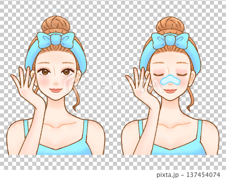 成年女性使用鼻膜進行皮膚護理的插圖資料 4 137454074