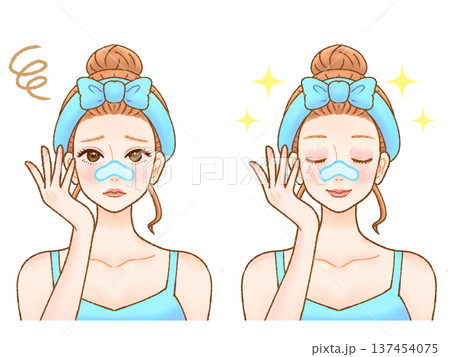 鼻パックを貼るスキンケア大人女性のイラスト素材5 鼻パックを貼るスキンケア大人女性のイラスト素材5 137454075
