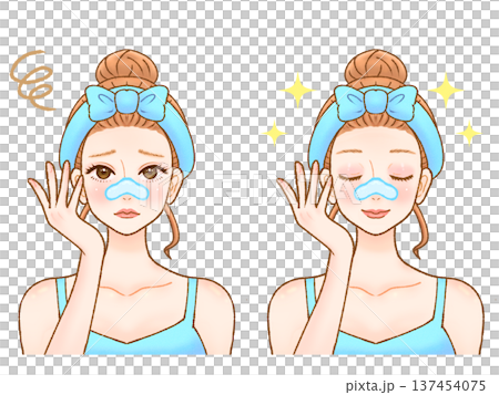 鼻パックを貼るスキンケア大人女性のイラスト素材5 鼻パックを貼るスキンケア大人女性のイラスト素材5 137454075