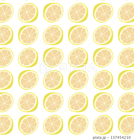 レモンの輪切りの線画（アウトライン）シームレスパターン 137454210