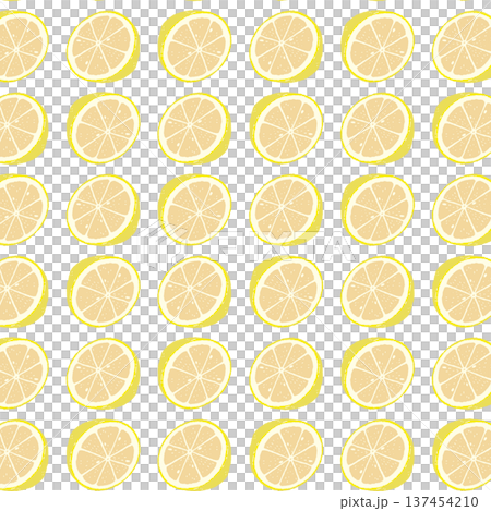 レモンの輪切りの線画（アウトライン）シームレスパターン 137454210