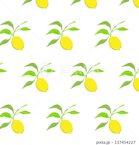 葉っぱ付きのレモンの枝のボタニカルパターン素材 137454227