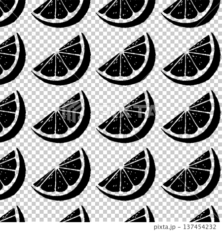 レモンの半月切り（半円）の幾何学風モノクロパターン 137454232