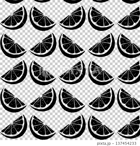 レモンのくし切り（四分の一）のモノクロパターン 137454233