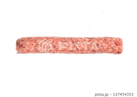 Fresh minced beef and lamb kebabs with fresh spices, arabic kofta kofte kebab isolated on white background. top view Fresh minced beef and lamb kebabs with fresh spices, arabic kofta kofte kebab isolated on white background. top view 137454353
