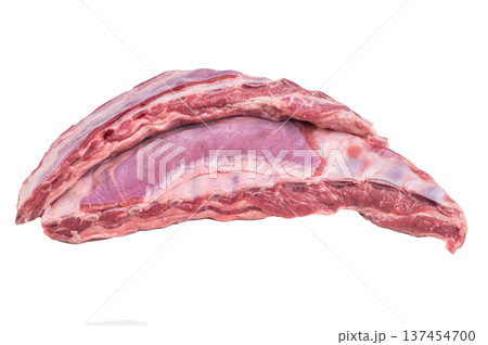 Uncooked lamb ribs breast cut with bones isolated on white background butcher style meat ingredient for grilling roasting and home cooking Uncooked lamb ribs breast cut with bones isolated on white background butcher style meat ingredient for grilling roasting and home cooking 137454700