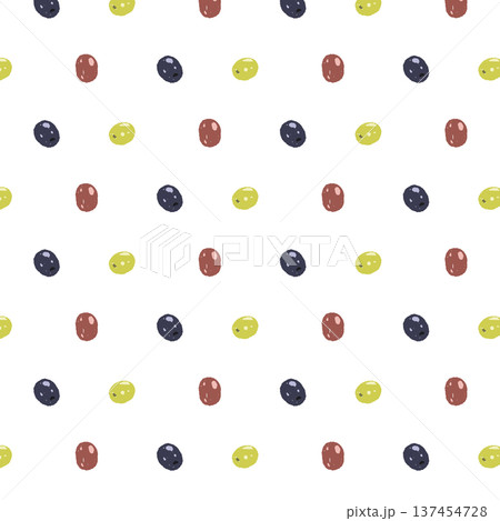 カラフルなオリーブの実のドット柄シームレスパターン 137454728