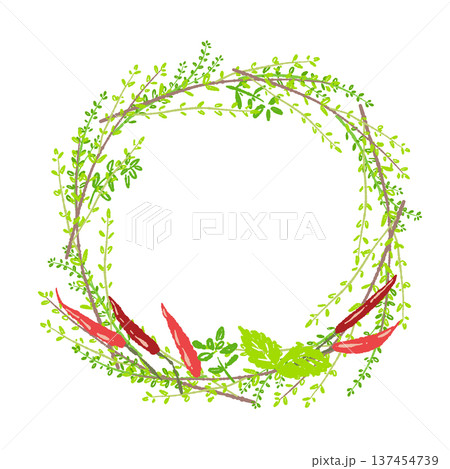 唐辛子やローリエなどのキッチンハーブリース 唐辛子やローリエなどのキッチンハーブリース 137454739