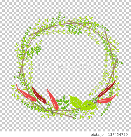 廚房香草花環，例如辣椒和月桂葉 137454739