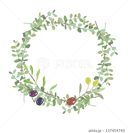 オリーブとユーカリのシックなグリーンリース 137454740