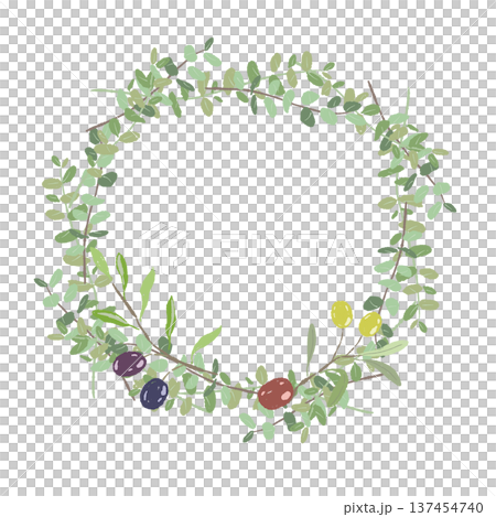 一圈別緻的橄欖和尤加利綠花環 137454740