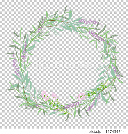 Purple herb wreath of lavender and sage 137454744
