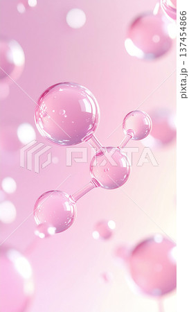 ピンクのペプチド分子イメージ|美容成分・スキンケア研究・コラーゲン生成を表現した透明モレキュール背景 ピンクのペプチド分子イメージ|美容成分・スキンケア研究・コラーゲン生成を表現した透明モレキュール背景 137454866