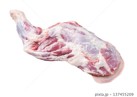 Premium quality raw lamb shoulder, ready for your favorite marinade and culinary creations. isolated on white background. top view Premium quality raw lamb shoulder, ready for your favorite marinade and culinary creations. isolated on white background. top view 137455209