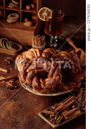 Traditional Scandinavian soft pretzels with cinnamon and sugar. 137456030