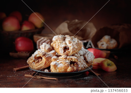 Homemade mini apple strudels with apples and cinnamon. Homemade mini apple strudels with apples and cinnamon. 137456033