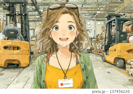 美優シリーズ：工場で高圧ケーブルを管理する女性現場監督｜製造業の仕事イメージ 137456220