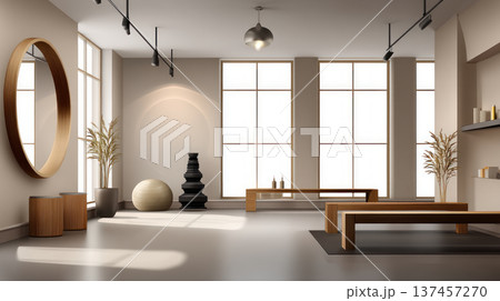 Equipment and exercise machines in the fitness center modern gym for sports, fitness and yoga. Healthy lifestyle, life on sports, maintaining a figure in a slim body 137457270