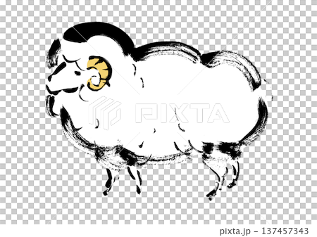 2027年中國生肖:羊,日式水墨插畫 2027年中國生肖:羊,日式水墨插畫 137457343