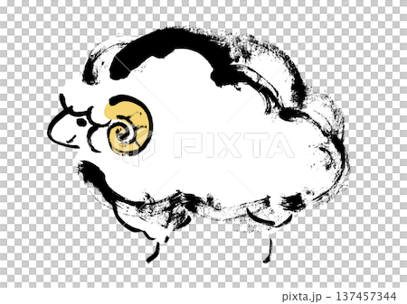 2027年中國生肖:羊,日式水墨插畫 2027年中國生肖:羊,日式水墨插畫 137457344