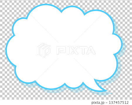 A white cloud-shaped speech bubble with a light blue line and dotted shadow 137457512