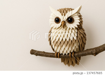 Origami paper owl as a symbol of wisdom and observation. Space for text. Origami paper owl as a symbol of wisdom and observation. Space for text. 137457685