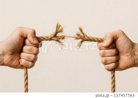 Breaking the rope between two hands. 137457763
