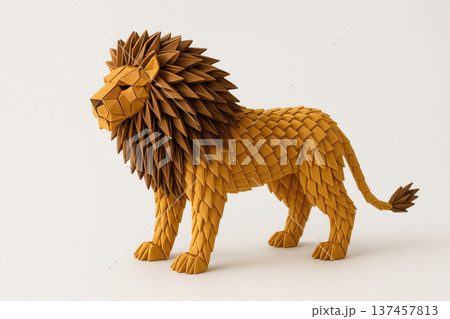 Origami lion made of paper on a light background. Origami lion made of paper on a light background. 137457813