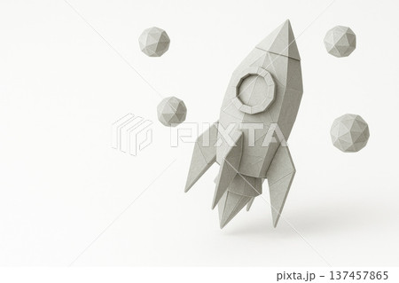Origami style paper rocket and spheres. Space for text. Origami style paper rocket and spheres. Space for text. 137457865