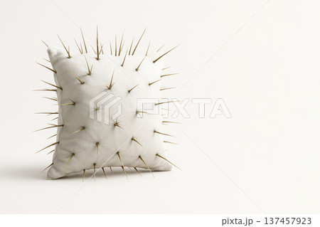 A pillow studded with thorns instead of filler. Space for text. 137457923