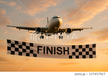 The plane crosses the finish line in the sky. 137457927