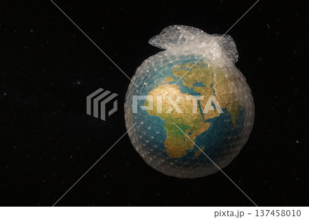 Planet Earth wrapped in bubble wrap. Space for text. Planet Earth wrapped in bubble wrap. Space for text. 137458010