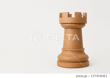 Wooden chess rook on a light background. Space for text. Wooden chess rook on a light background. Space for text. 137458061