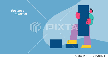 Business success concept with woman climbing steps showing growth and progress toward achievement. Flat design vector illustration for business success and goal reaching concepts. 137458071