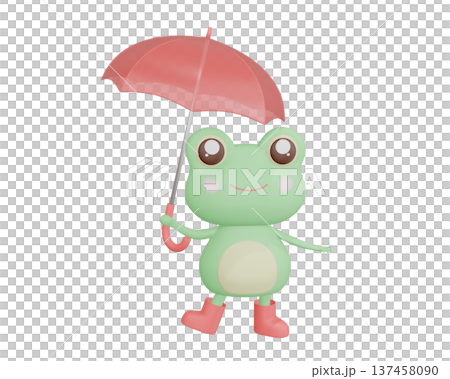 赤い傘をさすカエルのイラスト 赤い傘をさすカエルのイラスト 137458090