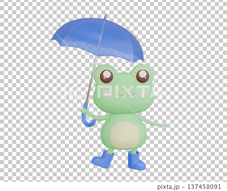 青い傘をさすカエルのイラスト 青い傘をさすカエルのイラスト 137458091