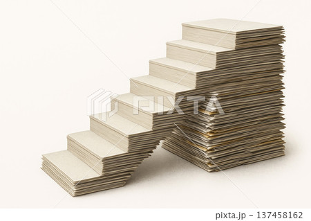 A ladder made of folded stacks of paper. 137458162
