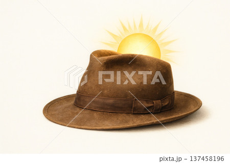 A hat with the sun on a light background. 137458196