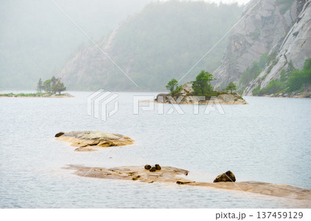 Lake in mountains, Norway stone landscape 137459129