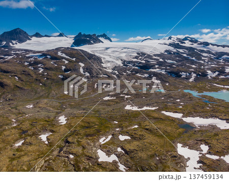 Mountains with snow and glaciers. Road Sognefjellet, Norway 137459134