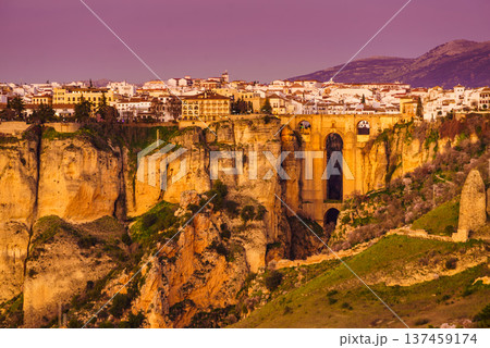 Ronda town with old bridge, Andalusia, Spain. 137459174