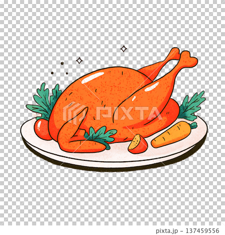 Roasted chicken with vegetables joyful holiday meal 137459556